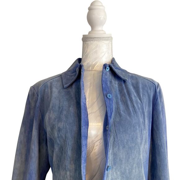Vintage Saguaro Powder Blue 100% Suede Western Fitted Shirt Jacket Size Medium - Picture 5 of 16